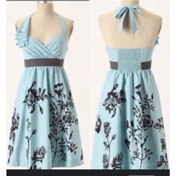 Anthropologie Stemmed Sweetbriar Dress Nathalie Lete •6• Halter Blue Floral $168 - Picture 5 of 16